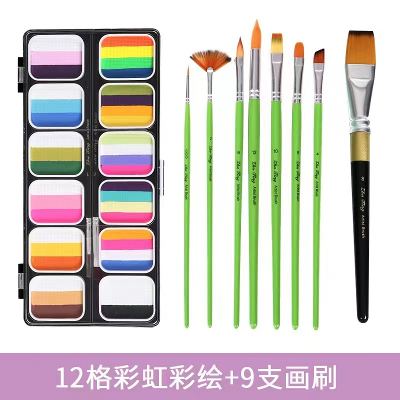 3012F-12 그리드 무지개 그림 7 녹색 막대 팬 모양의 펜 1 8 # 와이드 헤드 브러시
