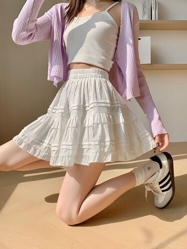 Ballet style white skirt for women summer 2026 new a-line small cake tutu skirt ruffled skirt