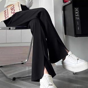 Spring and Autumn Split Micro-suit Pants Women's 2025 New High Waist Dipped Straight Tube Summer Small Narrow Wide-leg Pants