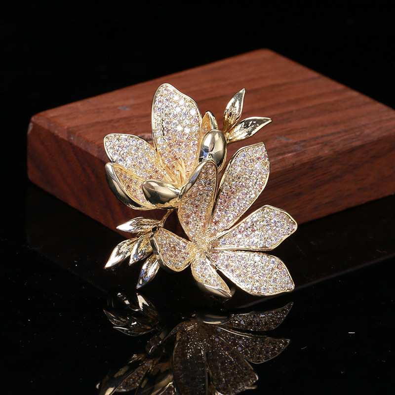 Women's Gender Korean Style Pin Flowers Copper Inlay Zircon Women's Brooches
