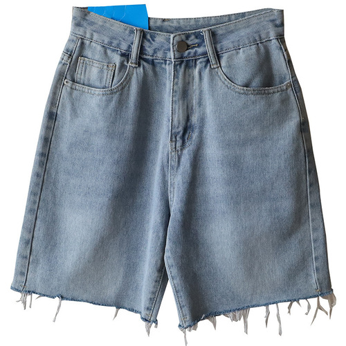 Women's 32025 New Frayed Denim Five Pocket Pants, Versatile 350 Medium Summer Pants, Korean Style