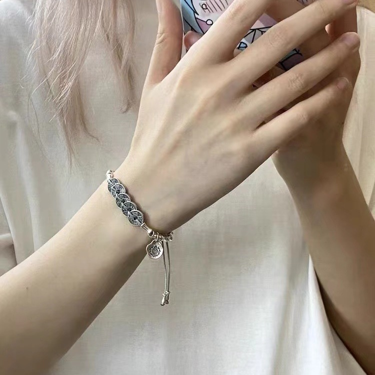 Shanhaigi Flower Hand Rope Five Emperors Coin Handmade Woven Bracelet for Men and Women Ethnic Style Niche Design Sense Bracelet New Style