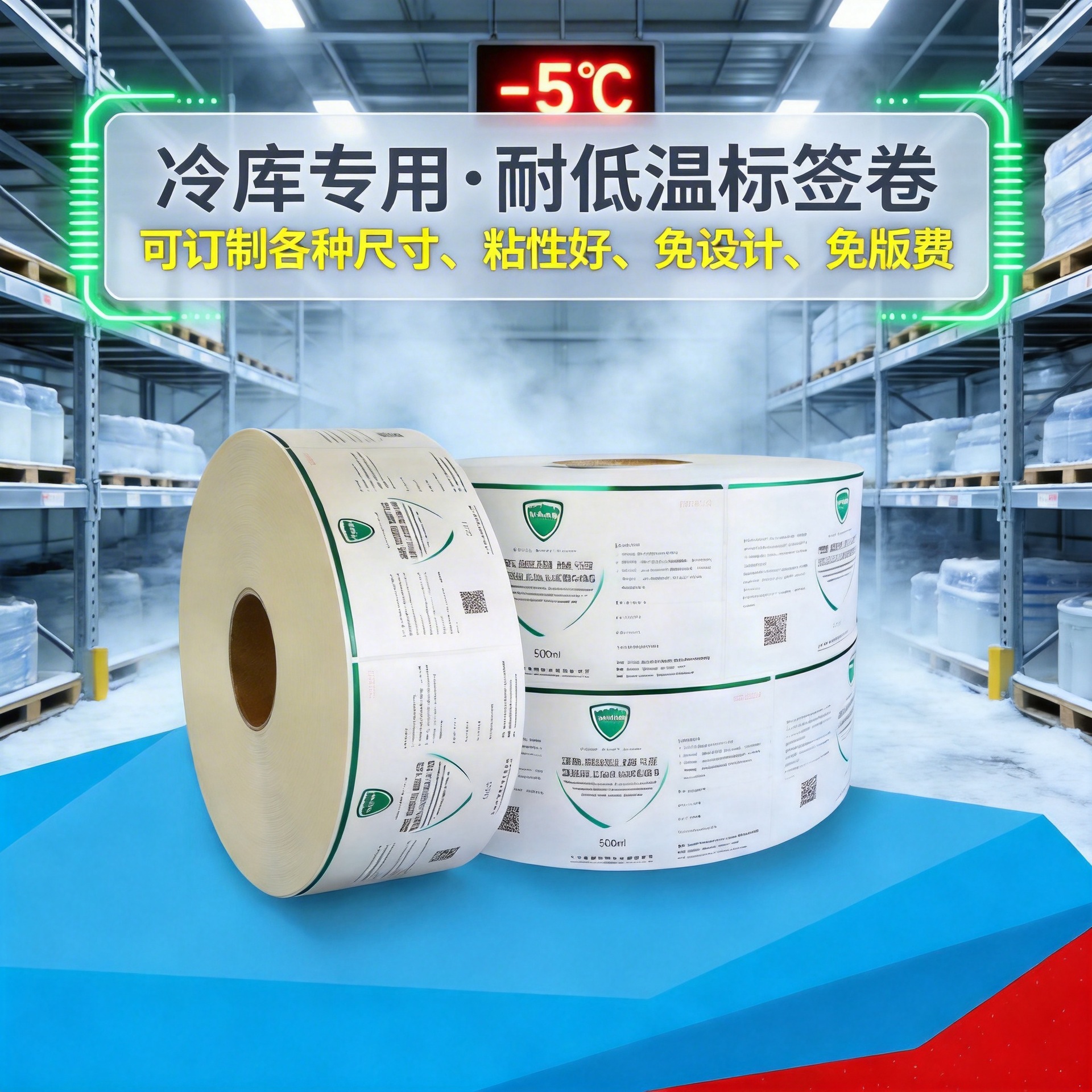 PVC合成纸不干胶冷库生鲜标签贴纸卷筒背胶印刷定做定制条形码