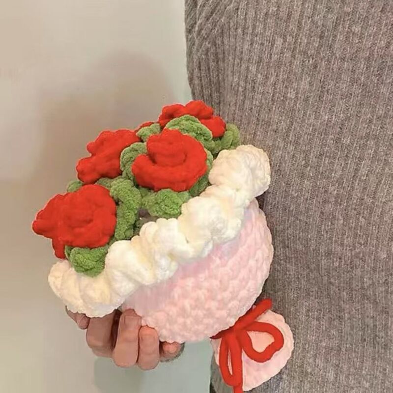 手工编织冰条线手捧玫瑰花束成品自制钩织材料送妈妈母亲节礼物|undefined