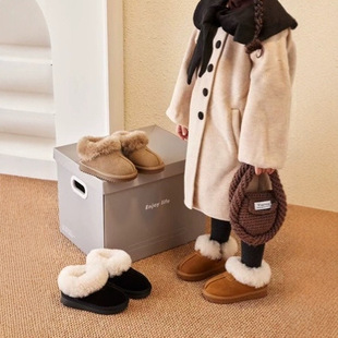 Real Wool Genuine Leather 2024 Winter New Boys and Girls Snow Boots Leather Windproof and Snow Thickened Wool Inner Warm Shoes