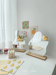 Irregular Makeup Mirror Korean ins Makeup Mirror Simple Desktop Special-Shaped Wooden Base Makeup Mirror