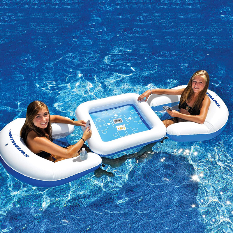 Factory direct PVC inflatable water mahjong table swimming pool water chess table blowing recliner water game table