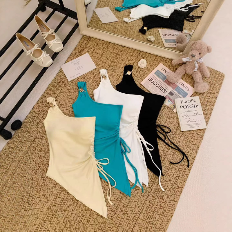 Tops with Rayon Fabric, Metal Buckle, Asymmetrical Shoulder, Beautiful Back, Elastic Straps, Summer Tank Top, New Style with Chest Pads, Women's Tops Tops with Rayon Fabric, Metal Buckle, Asymmetrical Shoulder, Beautiful Back, Elastic Straps, Summer Tank Top, New Style with Chest Pads, Women's Tops