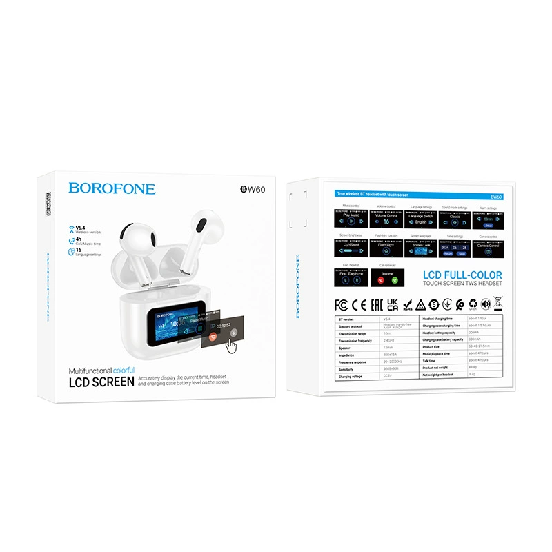 Борофонi смарт-наушники с сенсорным управлением, сенсорный экран, Bluetooth