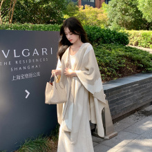ByYou 春季新款卡其色羊毛针织开衫外套女高级感外搭斗篷披肩围巾