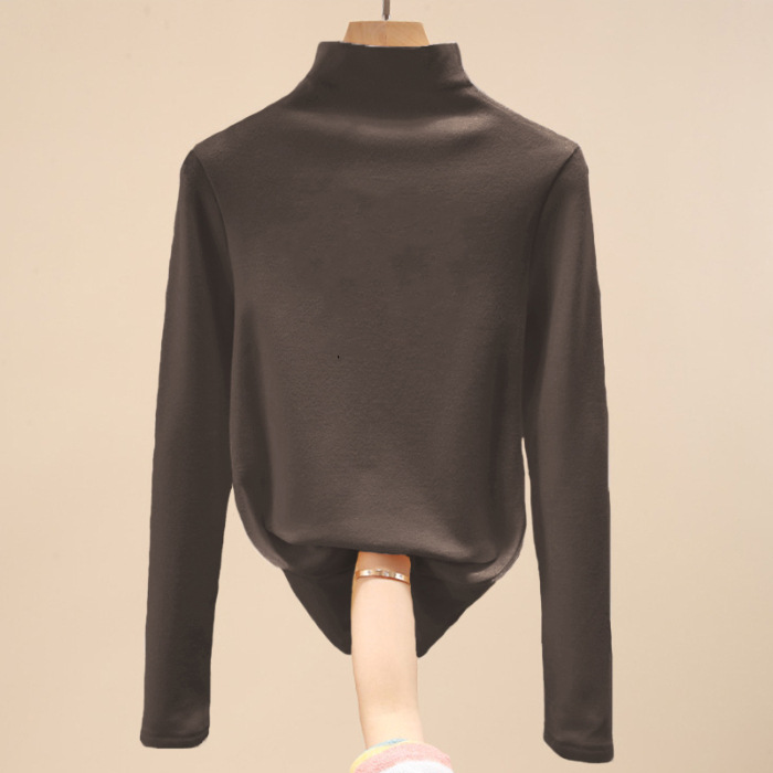 Niñas 2023 nueva camisa de fondo Otoño e Invierno ropa de terciopelo para niños bebé de manga larga Camiseta de cuello alto estilo occidental Top cálido