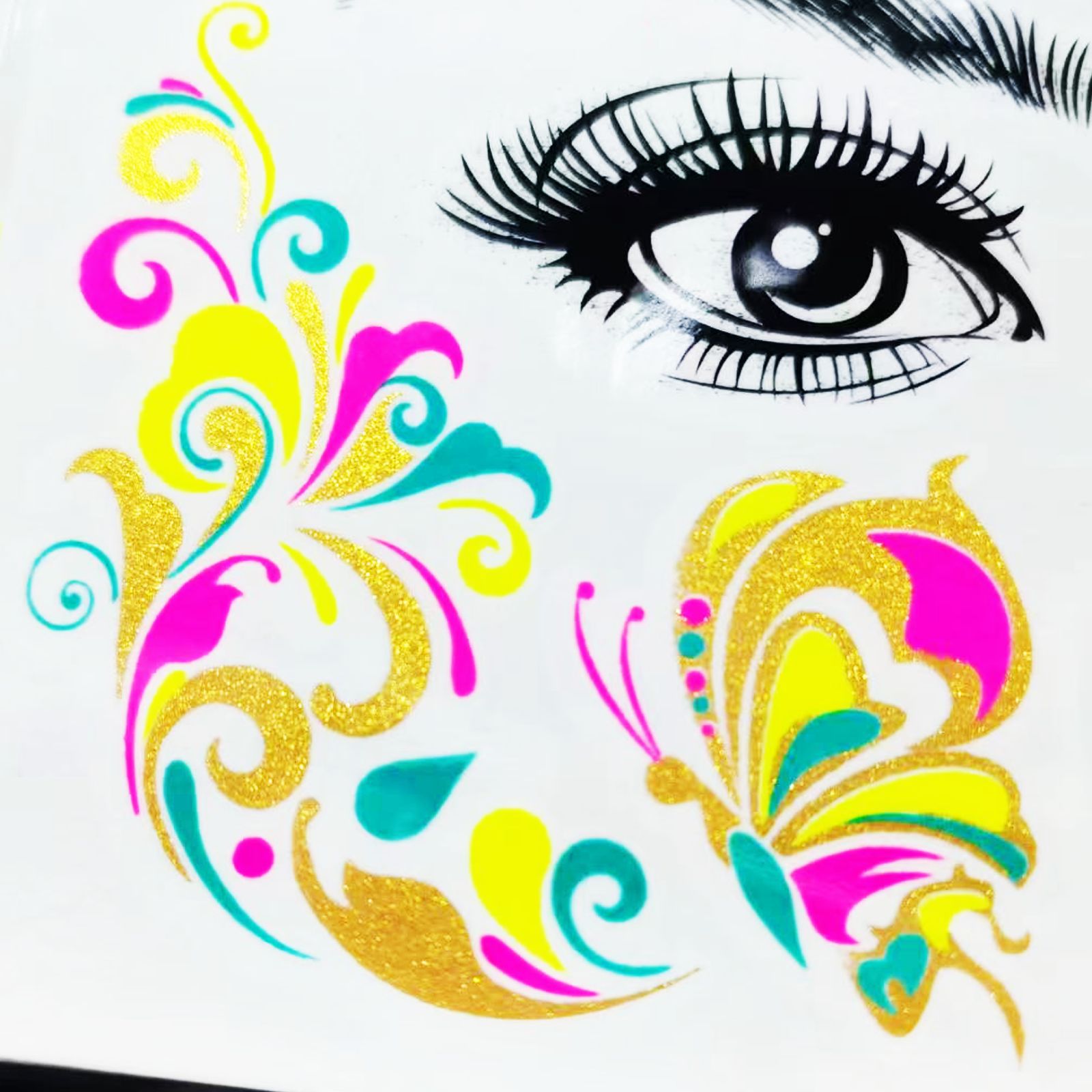 Tatuaje Temporal Facial Fluorescente de Papel de Transferencia de Agua, Impermeable y Luminoso, para Festival de Música y Discoteca
