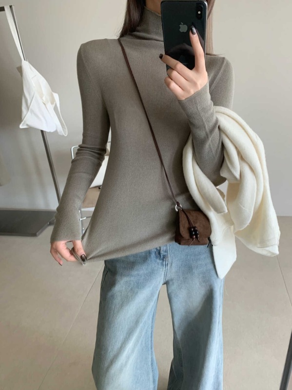 秋冬新品！含羊毛打底衫细针显瘦高领多色内搭堆堆领针织衫|undefined