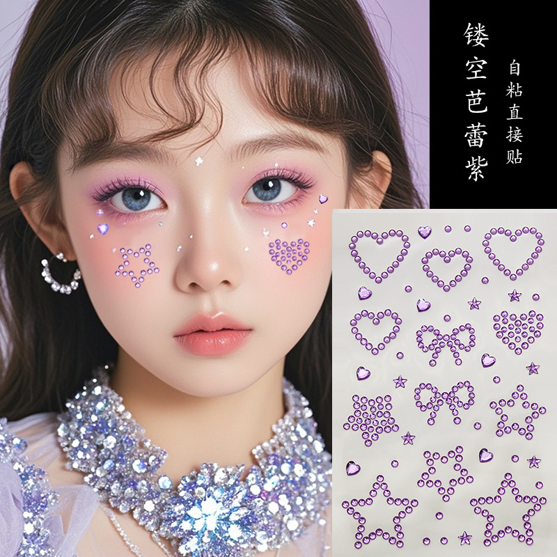 Raíz de montaña flash diamante lágrima Pegatinas de diamante pentagrama estrella ojo maquillaje gota de agua roto Diamante autoadhesivo dopamina Perla cara pegada Diamante