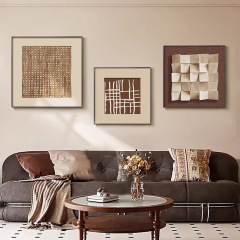 ログわびさびスタイルのリビングルーム装飾絵画ハイエンドモダンソファ背景壁トリプル吊り絵画抽象幾何学壁画