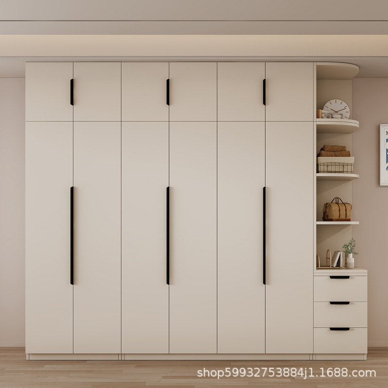 Armario de madera maciza dormitorio doméstico moderno simple puerta corredera de viento crema habitaciones de alquiler almacenamiento armario image 1