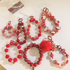 新年氛圍感手環鏈條串珠掛件趣味兔子手機掛繩中國紅手機配飾掛件