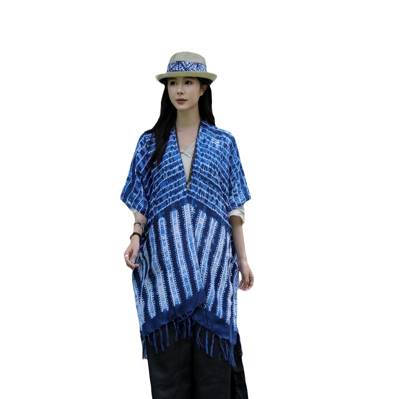 Nuevo estilo teñido con lazo retro artístico de algodón y lino siente la bufanda estilo étnico chal verano moda delgada cardigan decorativo para las mujeres