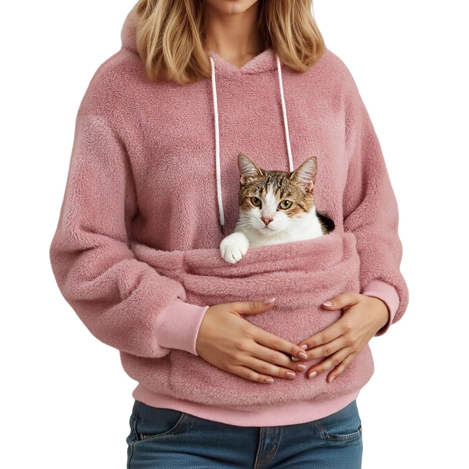 Double-sided velvet demi-season solid color hoody with hood