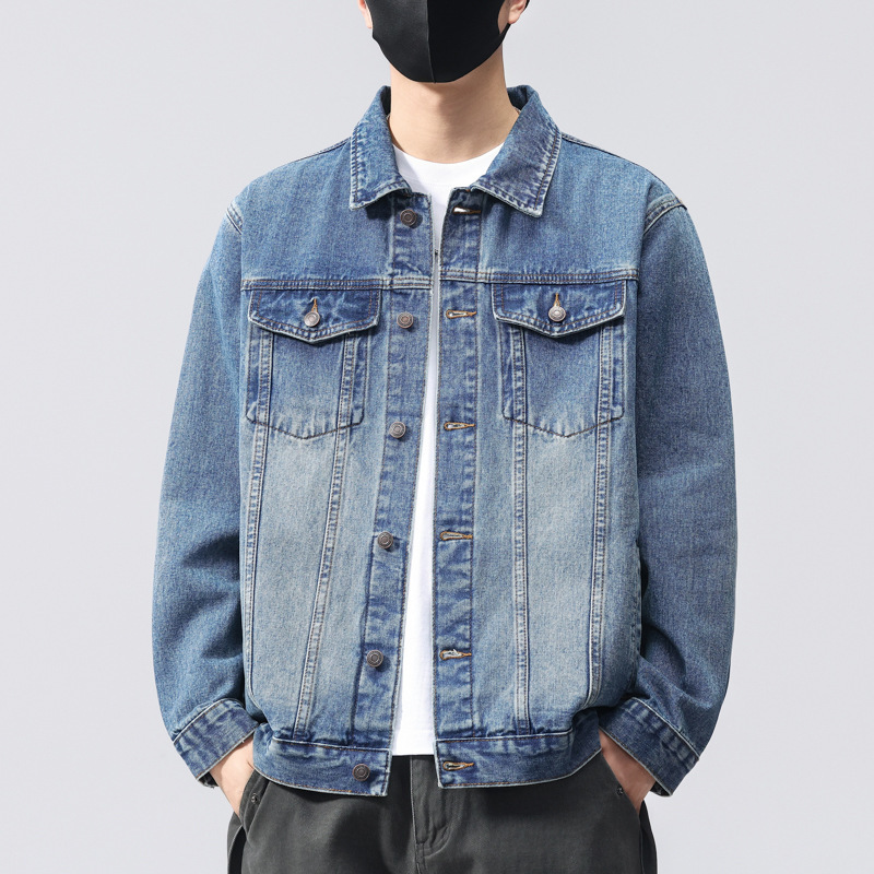 Men's Denim Jacket 2026 Spring New Vintage Lapel Trendy Workwear Jacket Casual Versatile Workwear Top