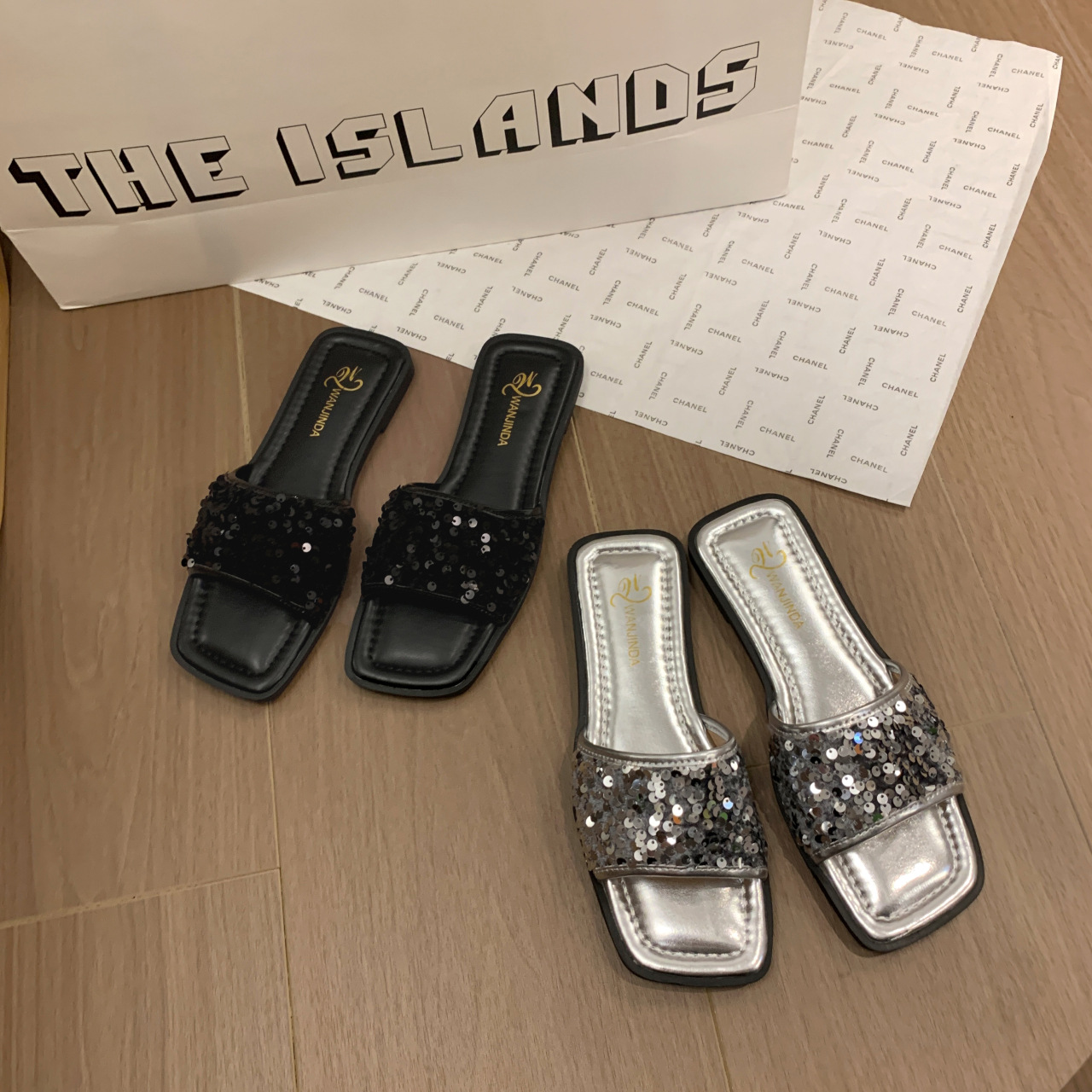 Women's Casual Vacation Solid Color Sequins Square Toe Slides Slippers display picture 29