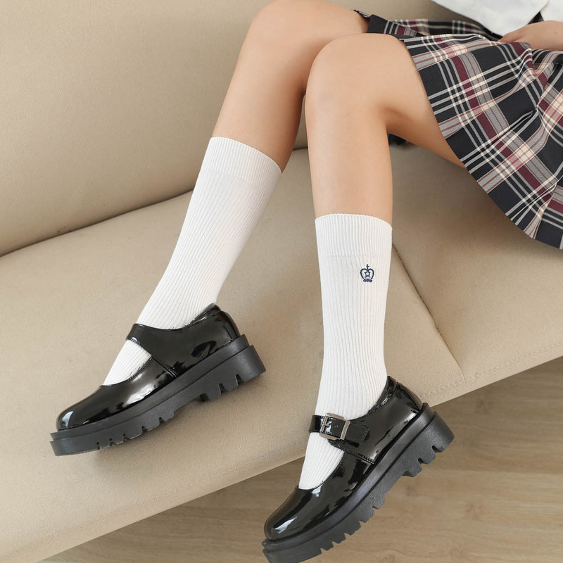 Japanese College Style Women's Socks Crown Embroidered Mid-tube Socks Solid Color All-match Calf Socks jk Uniform Stacked Socks Women's Cotton Socks
