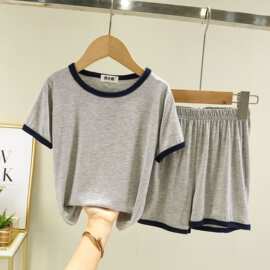 儿童莫代尔短袖套装夏男女童薄款T恤中大童睡衣短裤家居服两件套