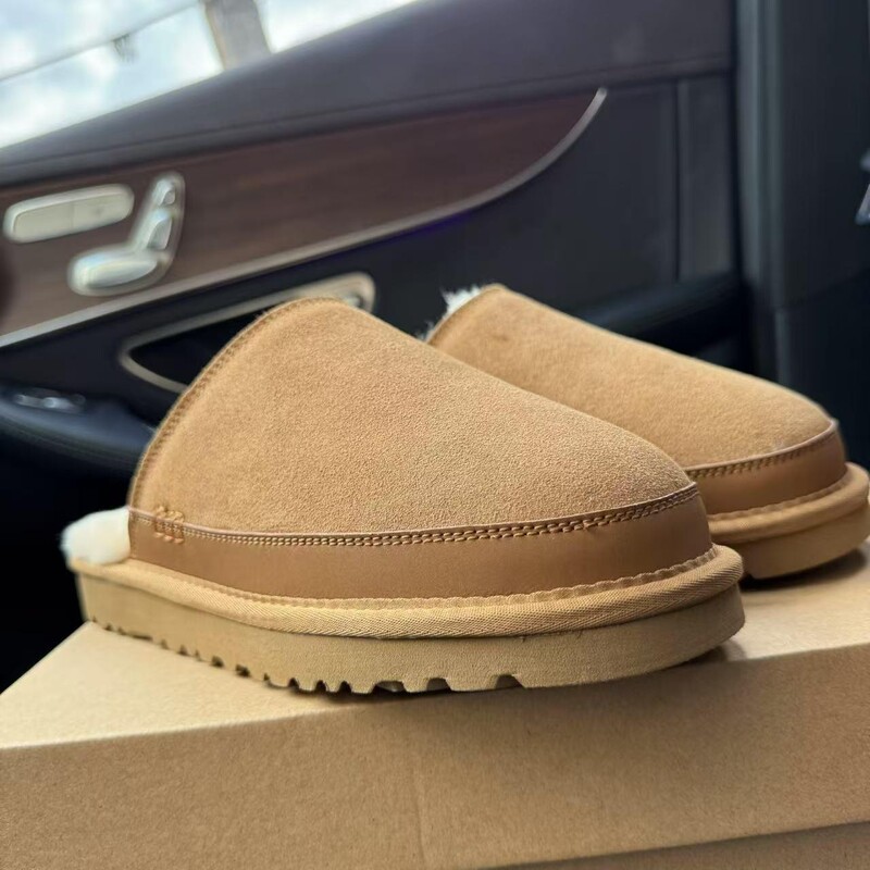 Winter Flat-Soled Home and Outdoor Slippers for Women, Cowhide Leather and Velvet Warm Shoes, Outdoor Shoes, Snow Boots for Women