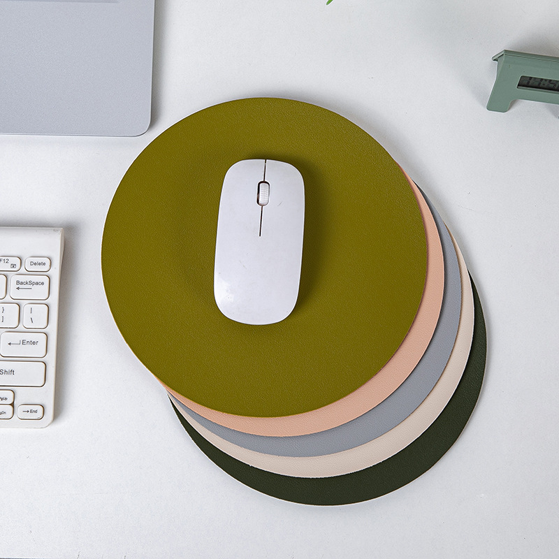 Round Leather Mouse Pad Solid Color Small Computer Desk Mat Fresh Style for Girls Keyboard Gaming Wholesale