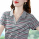 Pure Cotton Stripesd Short-Sleeved T-Shirt for Women Summer 2024 New Lapel Middle-Aged Mother Wear Casual Women's Polo Shirt