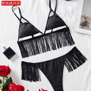 Abstinence Embroidered Lace Pure Lingerie Set Two-Color Flower Sexy Pure Desire Tassel Three-Point Set