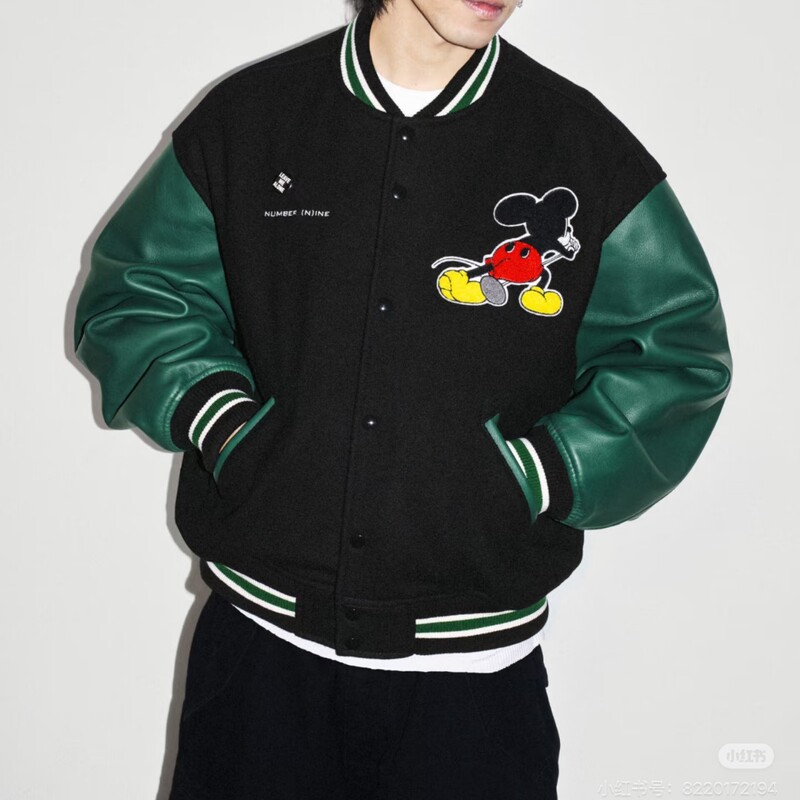 Supreme Mickey Mouse Collaboration Baseball Jacket Thickened and Warm Pu Leather Lettering Unisex Couple Jacket 25Fw