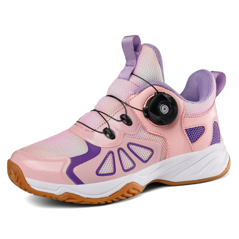Children's Badminton Shoes Professional Rotating Buckle Breathable Non-Slip Wear-Resistant Training Shoes Boys and Girls Lace-Free Tennis Shoes