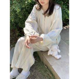 跨境专供外贸女士新款早春新品韩系碎花纱宽松大码家居服睡衣套装