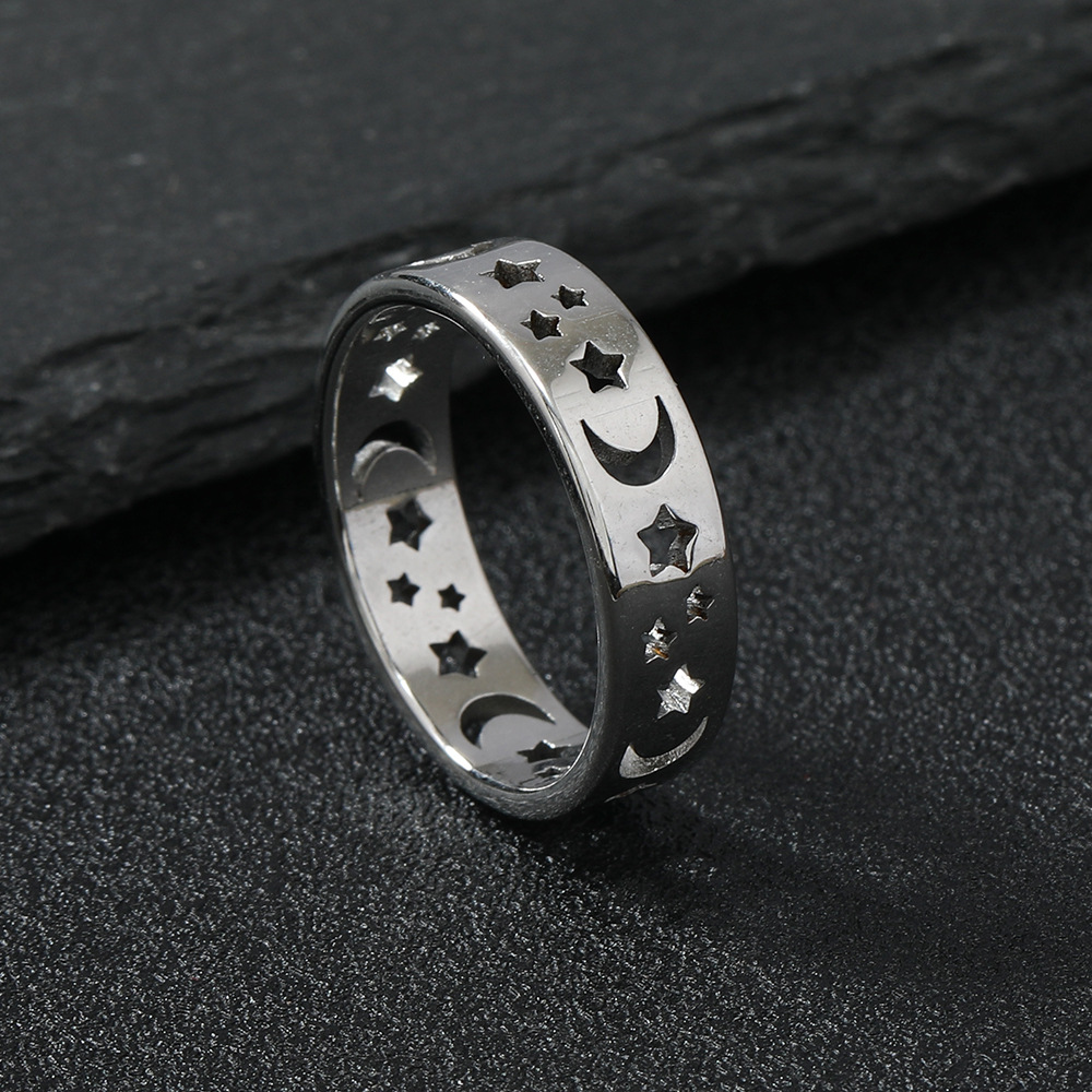 Stainless Steel Simple Style Star Moon Plating Rings display picture 3