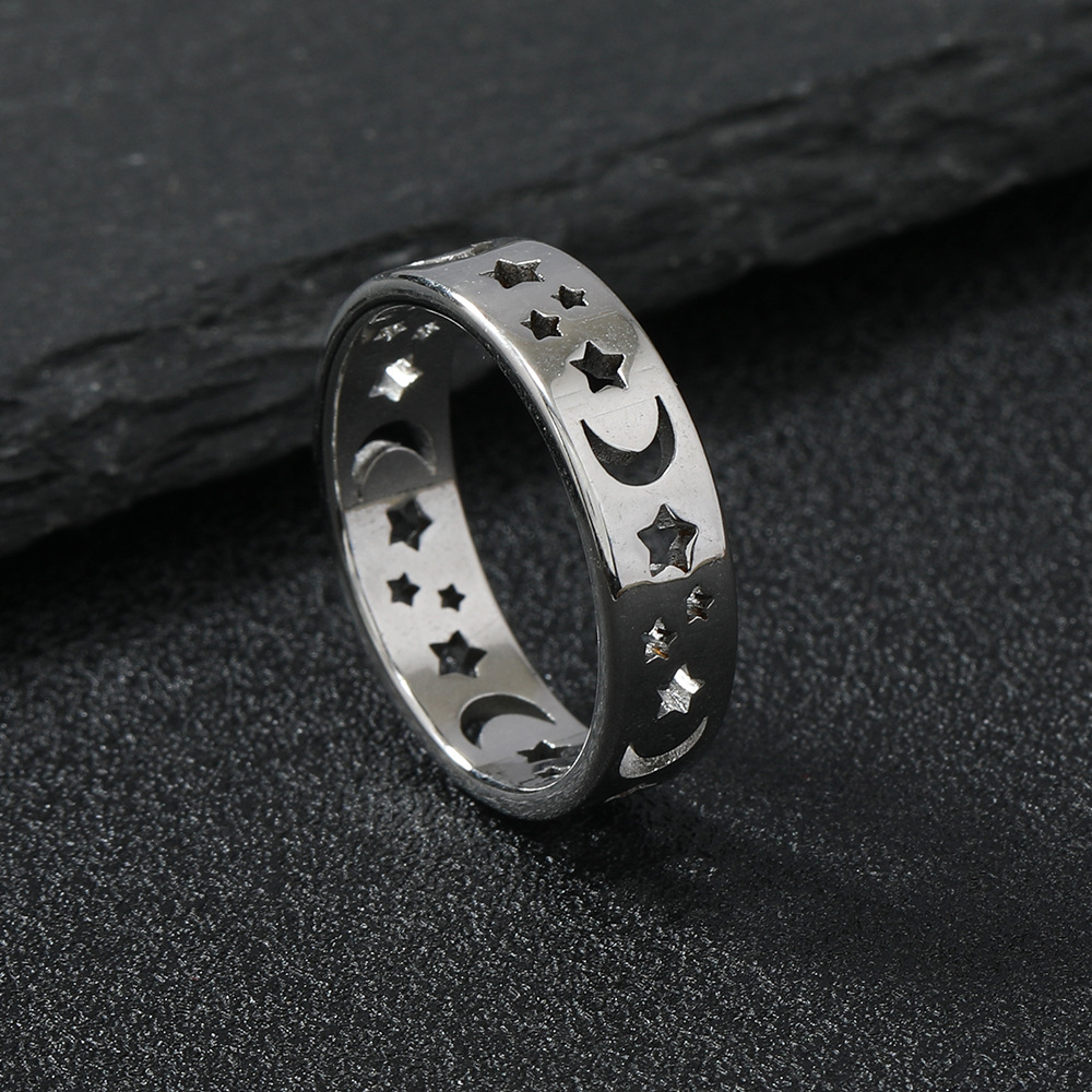 Star, Moon Pattern Unisex Gender Stainless Steel Simple Style Star Moon Plating Rings