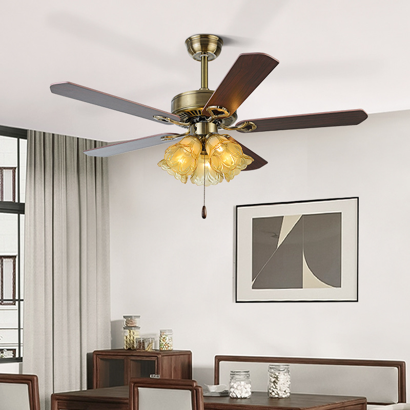Ventilador de techo vintage con aspas de madera para dormitorio, estilo de mediados de siglo, lámpara de ventilador estilo wabi-sabi para sala de estar, ventilador de techo con aspas de hierro estilo americano para comedor.