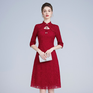 Wedding banquet dress plus size new middle-aged dress brand embroidered autumn and winter wedding dress for mother and aunt