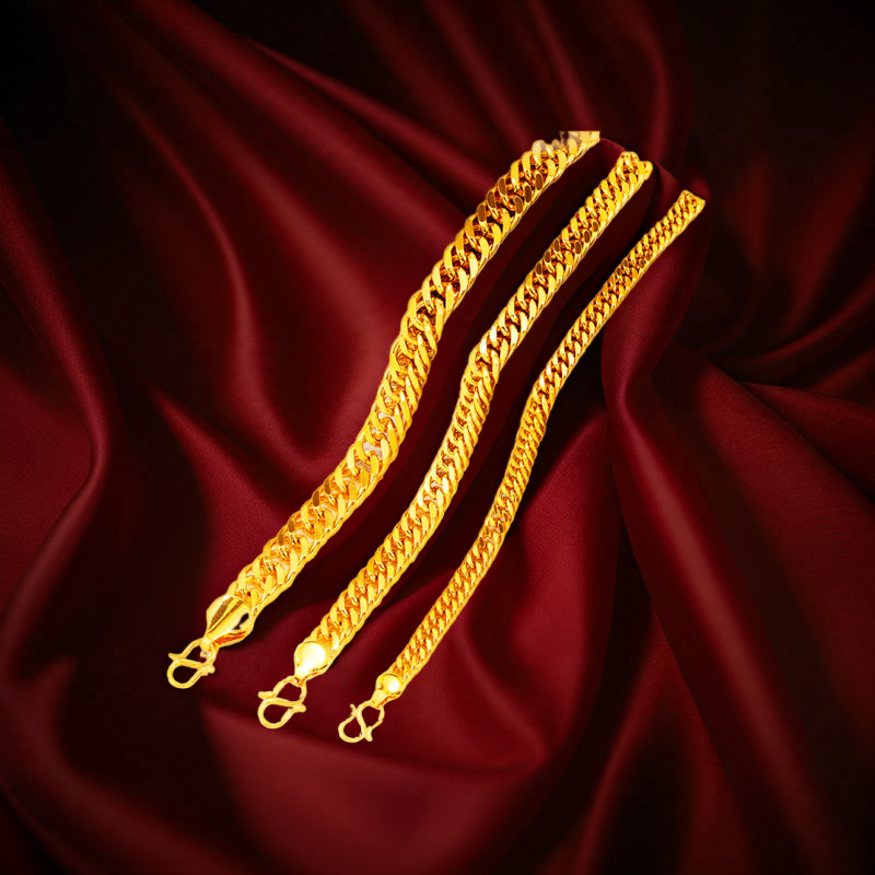 Imitation Gold Double Buckle Boss Bracelet Men's and Women's Long-term Do Not Fell Vintage Sand Gold Hand Jewelry Cross-border Explosions Accessories