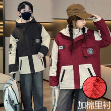 男女童冲锋衣拼色夹棉外套春秋2025新款中大儿童秋装男孩冬装加厚