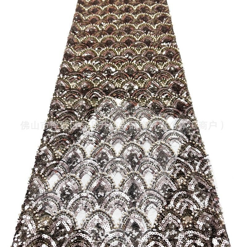 Fabricantes de escamas de pescado nueva tela de encaje de cuentas Gao Ding vestido de fiesta de baile de moda tela image 3