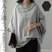 日系韩国外单日本乐天东南亚时尚上衣拼接宽松蝙蝠袖圆领休闲T恤