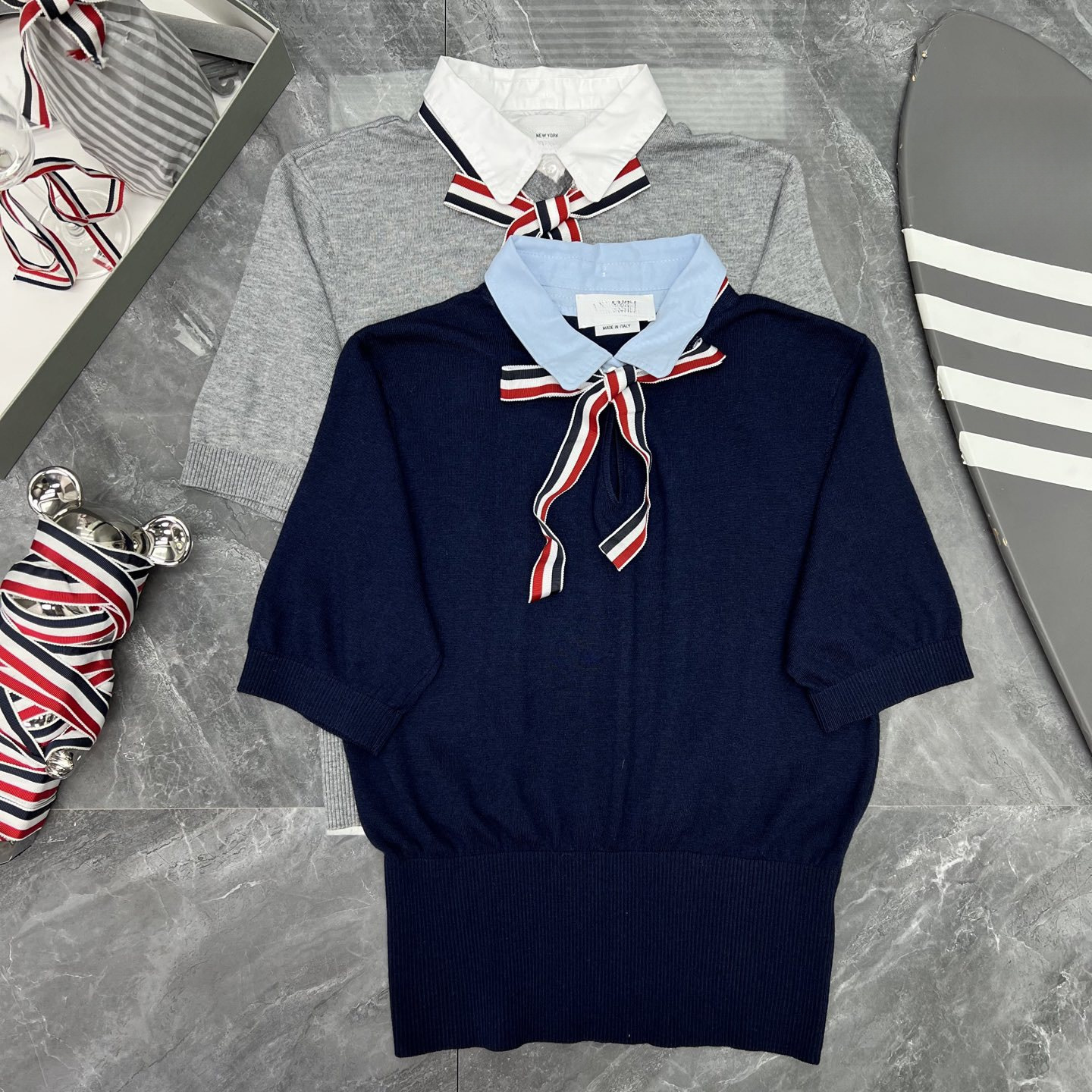 [Factory Store] High-Quality Summer College Style Women's Short-Sleeved Bow-Tie Color-Blocked Collared Polo Shirt Top