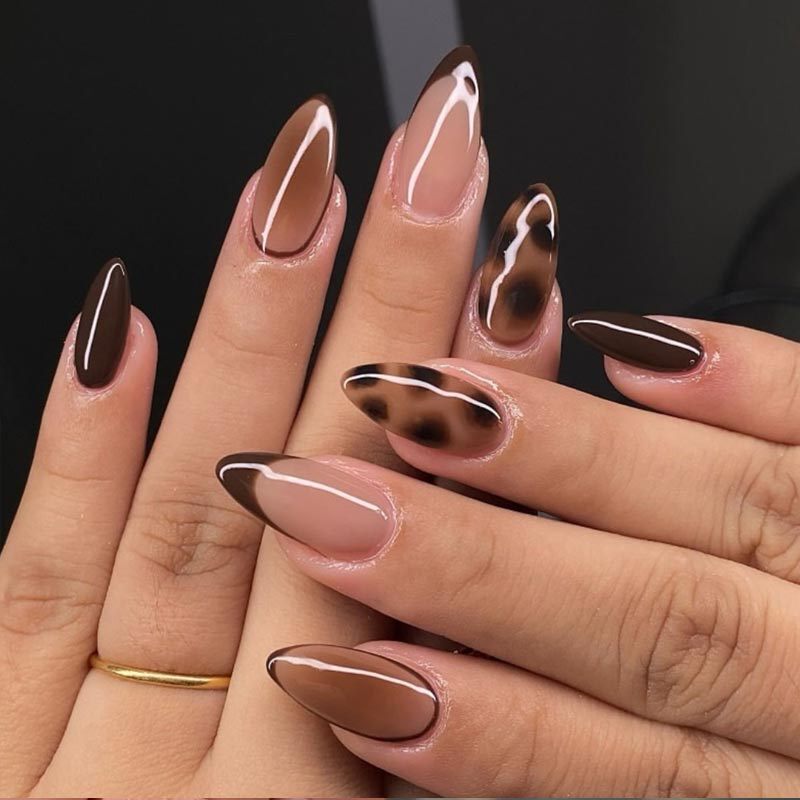Cross-Border Hot-Selling French-Style Wearable Nail Tips Wholesale Autumn and Winter Coffee-Colored Leopard Print Almond-Shaped Fake Nails Nail Tips Cross-Border Hot-Selling French-Style Wearable Nail Tips Wholesale Autumn and Winter Coffee-Colored Leopard Print Almond-Shaped Fake Nails Nail Tips
