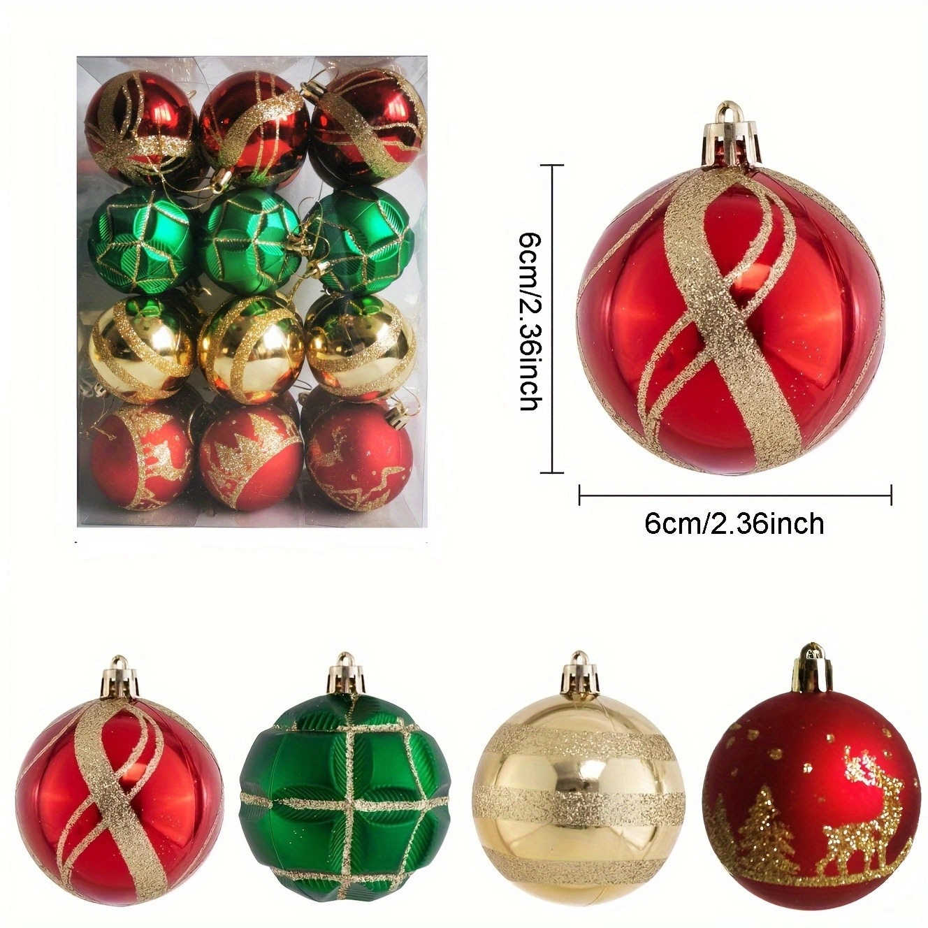 Bolas de decoración de plástico de Navidad en stock 6CM set 24 rojo y verde oro Navidad decoración colgante de árbol de Navidad
