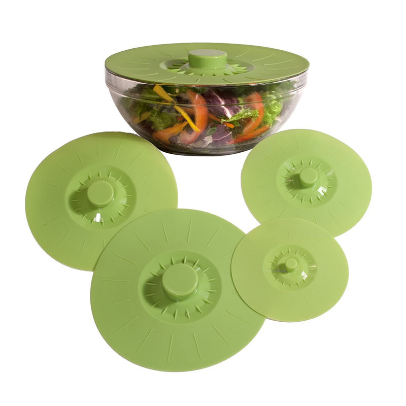 Tapas de sellado universales de calidad alimentaria para tazas y tazones, a prueba de polvo para refrigeradores, a prueba de salpicaduras para hornos de microondas, juego de cinco tapas de silicona para conservar la frescura