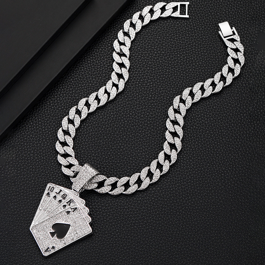 Collana con ciondolo a forma di carta da gioco hip hop uomo_voghion.com