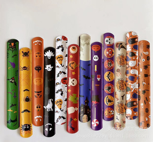 Customized Cross-Border 12 Halloween Element Snap Ring Bracelets for Kidsren, Pumpkin Bat Spider Snap Ring Bracelets