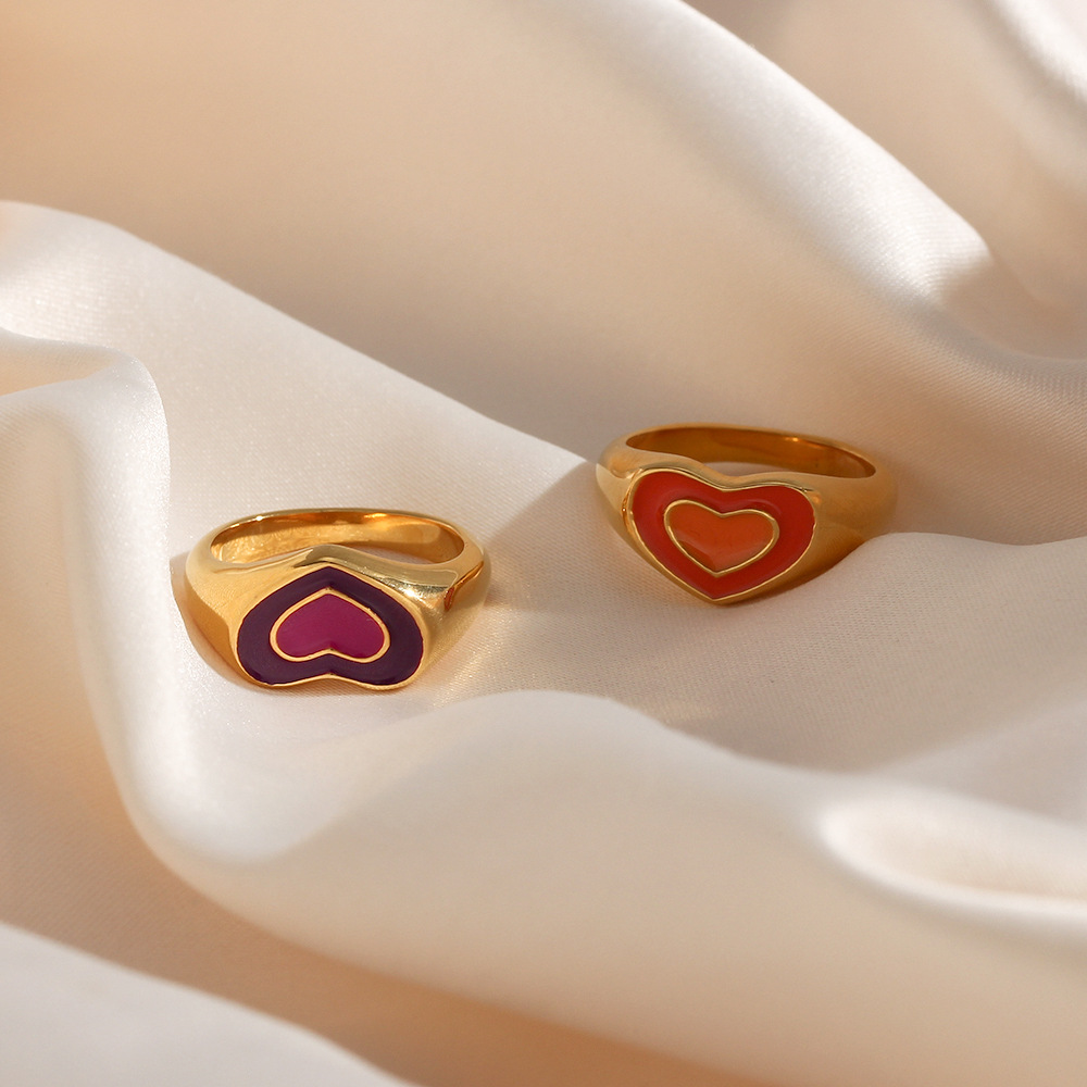 Heart Shape Pattern Women'S Gender Plating Design Wholesale Jewelry Fashion Heart Shape 304 Stainless Steel 18K Gold Plated PVD Coated Plating Rings