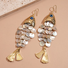 欧美个性创意鱼形贝壳流苏耳钩海边度假风气质个性高级感耳环女